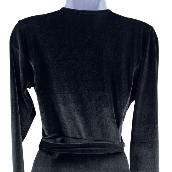 NWT Nasty Gal Black Velvet Long Sleeve Wrap Dress 8 Chic Witchy Business Career - Picture 6 of 16